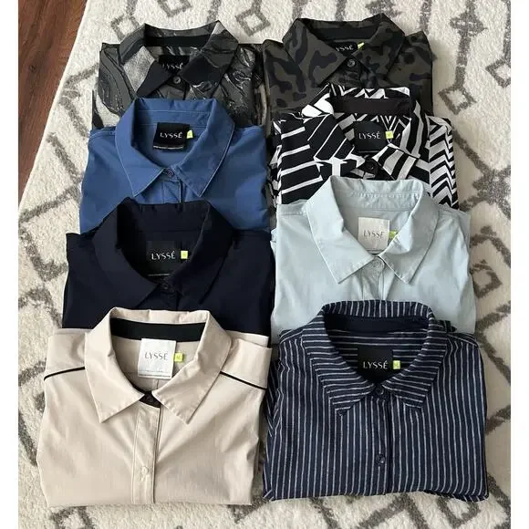 LYSSE Bundle Of 8 Solid Print Button Down Wrinkle Resistant Career Blouses Tops - Picture 15 of 16